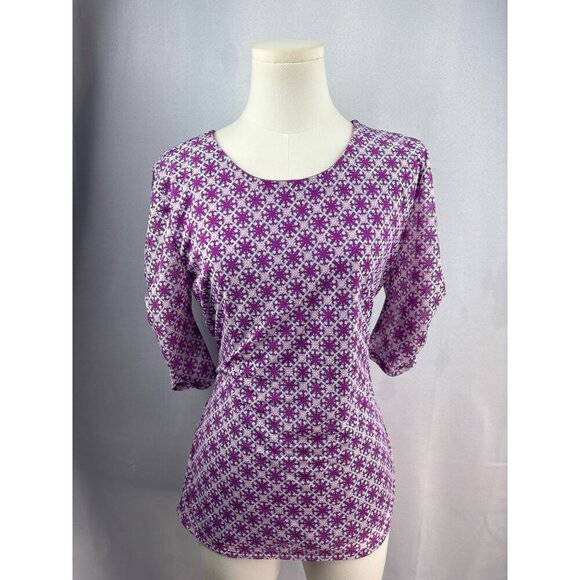 41 Hawthorn Womens Medium Purple & White Geometric Print Top - Picture 1 of 6